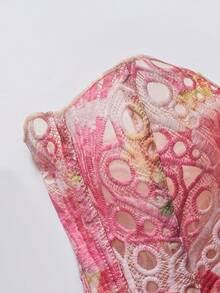 1pc Pink Textured Sheer Floral Lace Corset Hollowed Out Bustier Cute Crop Top For Daily Wear/Party/Wedding - 粉色 - 查看 8