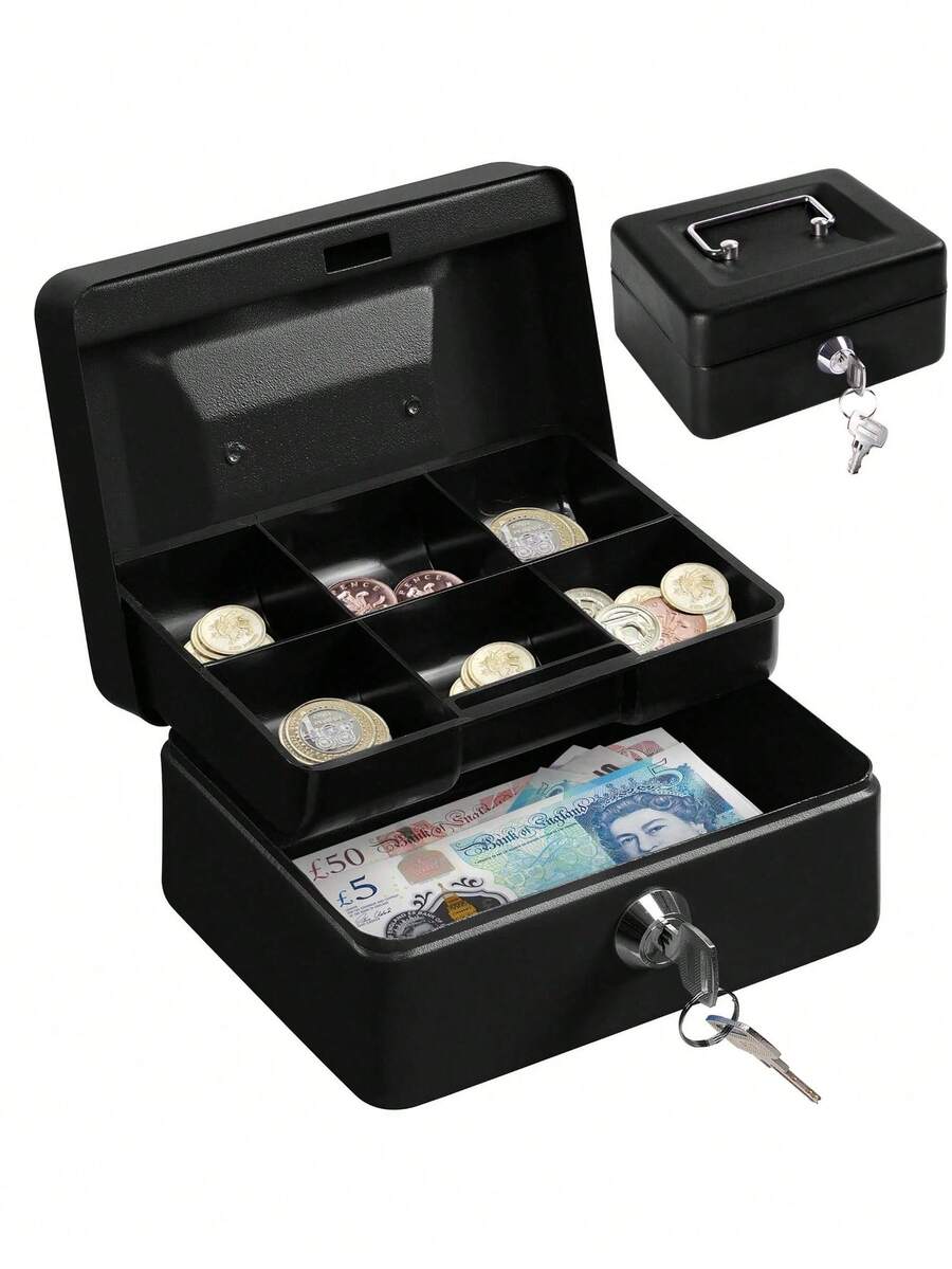 Wooden Budget Savings Box With Digital Display - Decorative Piggy Bank And Home Finance Planner, For Storing Cash/Coins - Black - View 1
