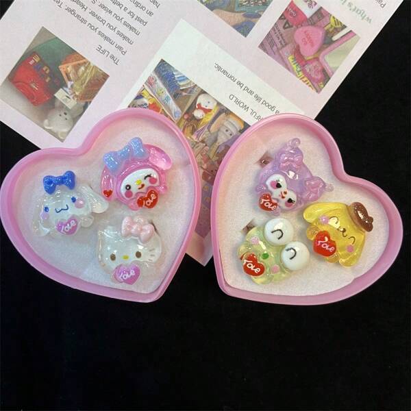 Sanrio 3pcs Sanrio Cartoon Kt Cat Ring Gift Box, Adjustable Ring Cute Gift For Best Friend
