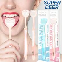 Fawnmum Super Deer Double-Side Tongue Cleaner Brush Soft Silicone Tongue Coating Scraper For Fresh Breath Oral Hygiene Care Tool Pink 1pc