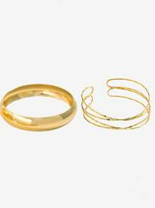 2 buc/set brățări manșetă, brățări aurii, brățări late, set brățări, set brățări geometrice metalice lustruite, brățară pentru femei, cadou pentru ea