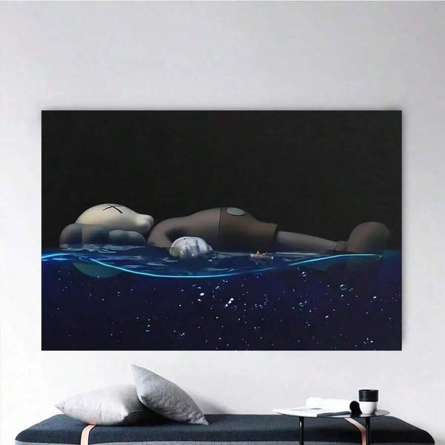 1PC FramedFramed 1PC Room Decor Kawss Poster Kawaii Kaw Poster TrendCanvas Art Printing Living Room Corridor Room Decoration Kawss Figure Canvas Wall Art Men HypebeastRoom Decor- (Wrapped Canvas) - 黑色 - 查看 1