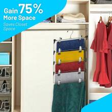 6-Tier Metal Skirt & Pants Hanger With Clips,Multi-Functional Space Saving Closet Organizer For Women/Men, Foldable Storage For Skirts, Jeans, Trousers, Scarves ,Heavy Duty Wardrobe Hanger For Home, Dorm, Travel, Perfect For Christmas, New Year Gifts
