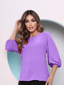 Women's Blouse With 3/4 Sleeves In Plain Dune Fabric - 淡紫色 - 查看 2