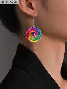 2D 扁平，1 对波西米亚风彩色曼陀罗漩涡图案亚克力耳环 Y2K 时尚耳环，适合女士休闲装扮和节日配饰，波西米亚风耳环，异想天开的艺术耳环，节日礼物，圣诞礼物 - 彩色 - 查看 4