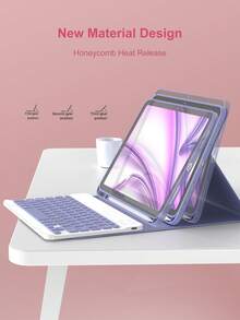 Este estuche con teclado es compatible con iPad (A16) de 11.a generación, 10.a generación, 7.a/8.a/9.a generación, iPad Air de 4.a/5.a generación/(M2) 2024/(M3) 2025, iPad Pro de 11 pulgadas (2018/2020/2021/2022). Está hecho de material de piel de poliuretano, con un teclado inalámbrico desmontable, batería de 150mAh y soporte incorporado para Apple Pencil. El color es morado grisáceo. - Púrpura polvoriento - Ver 6