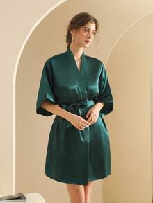 Women's Silk Nightgown Wedding Dressing Robe Lightweight Cardigan Robe Bridal Morning Robe Friend's Robe, Suitable For Home And Hotel Wear. - Dark Green - View 5