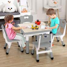 Kids Table And Chairs Set, Height Adjustable Desk With 4 Seats For Ages 2-10,Arts & Crafts Table,Graffiti Desktop, Non-Slip Legs, Max 300lbs, Children Multi-Activity Table For Classrooms,Daycares,Home