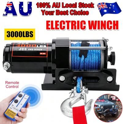 Electric Boat Winch Hook Rope 3000LBS 12V W/Wireless Remote 4WD Recovery Hitch