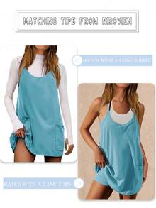 Womens Sleeveless Athletic Hot Shot Mini Dress With Built-In Shorts Sundress - 天藍色 - 查看 4