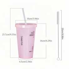 1pc 22oz Plastic Cold Drink Cup With Lid And Straw, Simple Style, Perfect For Coffee, Tea, Smoothies, Summer And Winter Drinks, Reusable, Family Gathering Supplies, Holiday And Birthday Party Supplies, Party And Holiday Decoration Supplies, With A Straw Brush