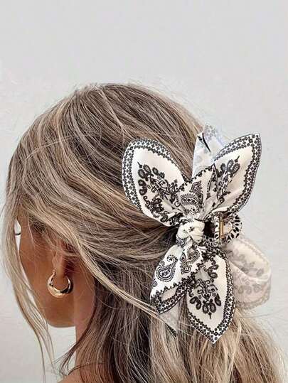 1pc Vintage Elegant Claw Hair Clip With Bow Tie And Tassel, Suitable Women And Girls, Paisley Boho Style Hair Accessory, Great Vacation And Holiday Photos Accessories