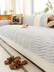 1pc Thick Plush Solid Color Sofa Cushion Cover, Non-Slip Washable, Modern Minimalist Home Decor Pet Friendly, Soft & Comfortable Furniture Protector Pad For Bedroom, Office, Living Room (Excluding Backrest, Armrest, Pillow Cover)