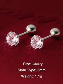 1 对奢华 925 纯银圆形白色锆石简约串珠耳钉女士时尚穿刺珠宝耳环适合日常佩戴