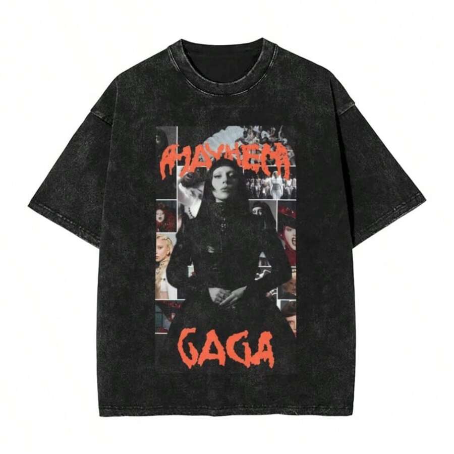 BREATHABLE COOL Refreshing Summer Ladys Gagas Mayhem Men's And Women's T Shirt Washed Album Awesome Tee Shirt Short SLEEs Ve T-Shirt Pure Cotton Unique Clothes - màu đen - Xem 1
