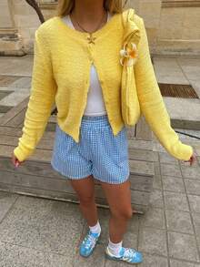 Vivid Style Commuter Retro Elegant, Casual Knitted Cardigan Ladies Sweater Jacket, Button Design, Autumn And Winter New Back To School Clothes, Cute Tops Women - Yellow - View 11