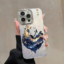 Funda para teléfono (1 unidad) con nuevo diseño de gasa colorida degradada con láser IMD. Compatible con phone 16/15/14/13/12/11 (series completas), 13/14 Pro/15 Plus/16 Pro. Incluye protector de lente. Diseño clásico anticaídas y de materiales mixtos. - Plateado - Ver 3