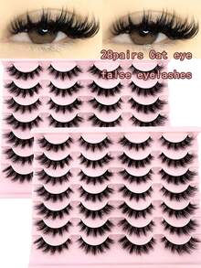 LYBCG New 28pairs Faux Mink 8D Volume Cat-Eye False Lashes Russian Fluffy Strip Lashes Fluffy Eyelashes Thick Soft Curly Fake Lashes Makeup Halloween 14mm Short Mink Eyelashes For Cosplay Manga Cat False Lashes - 黑色 - 查看 1
