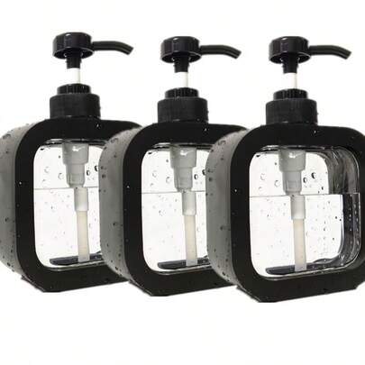 透明洗碗皂液器，浴室液体皂液器 - 带防锈泵，适用于厨房水槽，浴室，黑色/装饰框架透明方形皂液器可再填充（洗碗布，清洁刷随机发货）