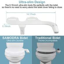 SAMODRA Bidet Attachment For Toilet UltraSlim NonElectric Bidet Insert For Toilet Left Adjustable Water Pressure Left Operation Dual Nozzles Butt Shower