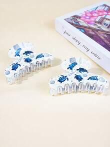 1/2 件简约花卉和动物印花闪亮方形发夹，发夹，优雅大号方形发夹配饰发饰优雅爪夹，学校用品，大学