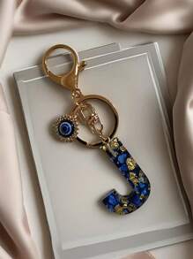 1 PC Bohemian Style Evil Eye Resin A-Z Initials Keychain, Rectangular Initials Decorative Accessories, Lobster Clasp, Mountaineering Buckle, Unisex Fashion Simple Accessories, Wallet, Backpack, Car Pendant Keychain, Suitable For Daily Travel, Holiday Gifts For Friends Or Yourself, Family, Birthday Gifts, Ramadan Gifts School Car Accessories Cute Goth Y2k