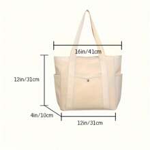 Sac fourre-tout en canevas à deux couleurs au choix, sac d'épaule de style universitaire avec fermeture éclair, sac de travail durable et spacieux pour étudiants et professionnels, sac à dos (Beige/Noir)