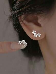 1 Pair Sweet S925 Sterling Silver Lovely Flower Earrings, Fashionable Versatile Screw-Design Floral Stud Earrings, Suitable For Daily Wear, Commuting, Gift - Flowers - View 10