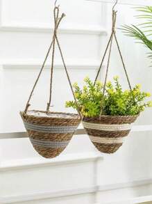 1pc/2pcs Woven Hanging Basket Flower Pot For Plants, Handmade Rattan Planter For Ivy