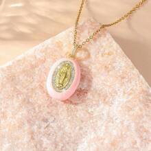 1 pieza Collar con colgante ovalado de estilo bohochic con deidad y acabado goteado, multicolor para elegir, idea de regalo para mujeres, perfecto para ocasiones formales, uso diario y como presente afectuoso