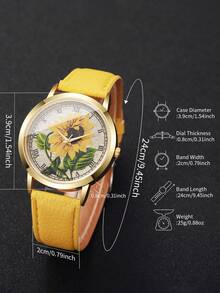 Women's Classic Elegant Solar Flower Dial Roman Numeral Fashion Casual Leather Strap Quartz Wrist Watch, 1 Pc/Set (Watch Box Not Included)