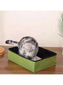 Caja de arena para gatos plegable y resistente al agua de tela Oxford de gran tamaño, inodoro antisalpicaduras para mascotas, baño portátil para gatos