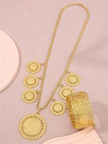 1 Set de gran tamaño de collar con colgante de metal imperial a juego con pulsera hueca con cabeza de Napoleón, conjunto de joyas para uso diario, bodas de Medio Oriente y Arabia Saudita - Collar 2696 - Ver 3