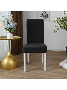 Funda Elástica 4pcs Protectora De Silla Comedor Color Sólido, Tejido de alta calidad, suave y cómodo, no plegable, sin necesidad de planchado. Fácil de limpiar. Lavable a máquina - Negro - Ver 5