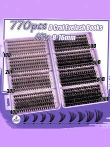 MEM DIY睫毛嫁接套装，770D卷翘单根睫毛嫁接套装，包含镜子、睫毛收纳盒、睫毛胶水和卸妆液、镊子、睫毛刷，适合初学者、旅行、日常佩戴、婚礼、约会、派对、节日等场合，也是圣诞节/万圣节/送礼佳品。 - 黑色 - 查看 4