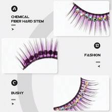 GAO5 Pairs Diamond False Eyelashes Faux Lashes Fake Lashes Eyeliner Sticker Fluffy Eyelashes Colored Self Miss With Diamond Makeup Tools Chemical Fiber Hard Stem Purple4023 - Purple - View 5