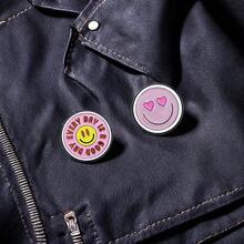 笑脸卡通珐琅胸针圆形金属徽章服装包包配饰创意翻领别针，适合作为礼物送给朋友和同学