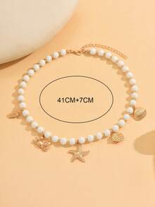 1 件波西米亚风格手工玻璃珠项链，配以海洋生物金属合金吊坠，适合女性日常佩戴、海滩派对、约会、音乐节等多种场合 - 彩色 - 查看 4