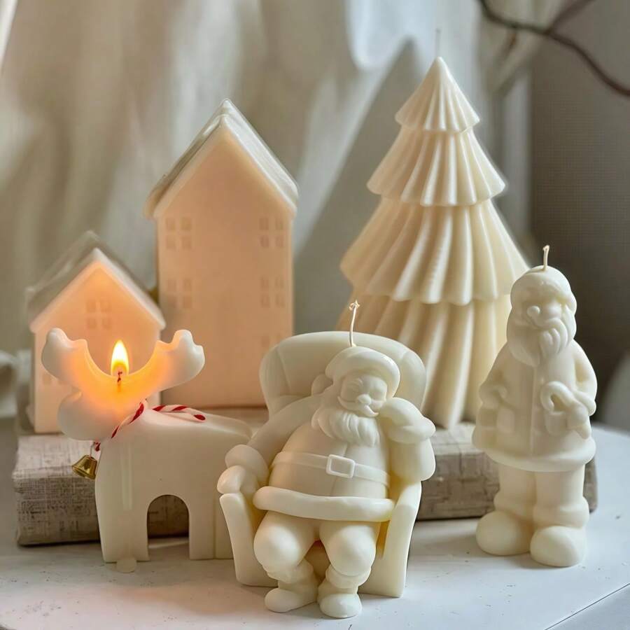 Molde de Vela de Silicone 3D do Papai Noel, Molde de Silicone do Papai Noel Deitado no Sofá Dormindo, Artesanato de Gesso, Presente de Natal DIY, Molde de Argila, Molde de Concreto, Suprimentos de Decoração para Casa