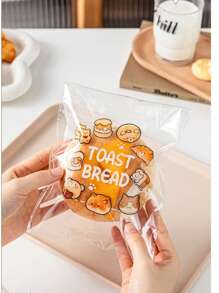 20/50/100pcs Transparent Cartoon Printed Self-Adhesive Seal Food Bags, Suitable For Toasts, Breads, Bagels, Cookies, Back To School Season, Portable Food Packaging - Clear - View 5