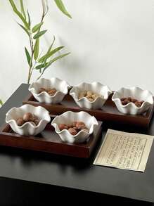 1/2/4-Pcs Set Retro Minimalist White Ceramic Lotus Leaf Shaped Tea/Dessert Plates, Serving Trays, Nuts Bowls
