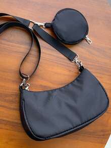 大容量女士背包单肩斜挎休闲布包，方便 - 黑色 - 查看 2