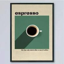 1 件复古浓缩咖啡帆布艺术印刷品 - 适用于客厅、卧室、厨房、办公室和咖啡店的墙壁装饰 - 现代复古风格，帆布墨水海报，适用于家庭和酒吧，无框/带框