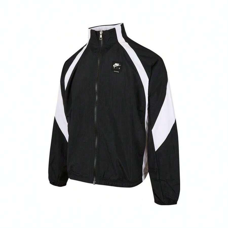 Teen Boy Nike Air Woven Track Jacket, Casual Hooded Windbreaker IH5968-010 - Black and White - View 1