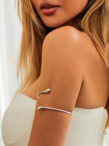 1pc European And American Lava Bangle Arm Chain, Fashion Texture Metal Drop Armlet - 白色 - 查看 3