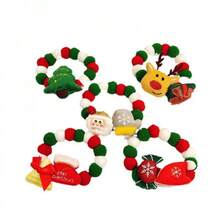 5pcs/Set Cute Pet Christmas Collar, Christmas Tree, Santa Claus, Reindeer Pom Pom Dog Necklace, Cat Collar, Holiday Decoration