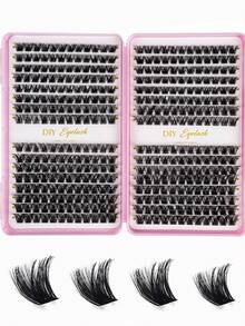 MEM 384 piezas/Set de pestañas postizas individuales, que incluyen grupos de pestañas y pestañas individuales, extensión de pestañas DIY para principiantes, adecuado para viajes, uso diario, bodas, citas, fiestas, vacaciones, especialmente adecuado para Navidad/Halloween/regalo - Negro - Ver 5