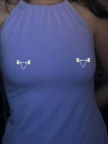 CIZME Set de 2 piezas de anillos colgantes para pezones de 14G para mujeres, de acero inoxidable con palabra de fantasía, corazón, mariposa, CZ, flor, barra de 16mm y cadenas, anillos para pezones sexy y lindos, joyería de perforación