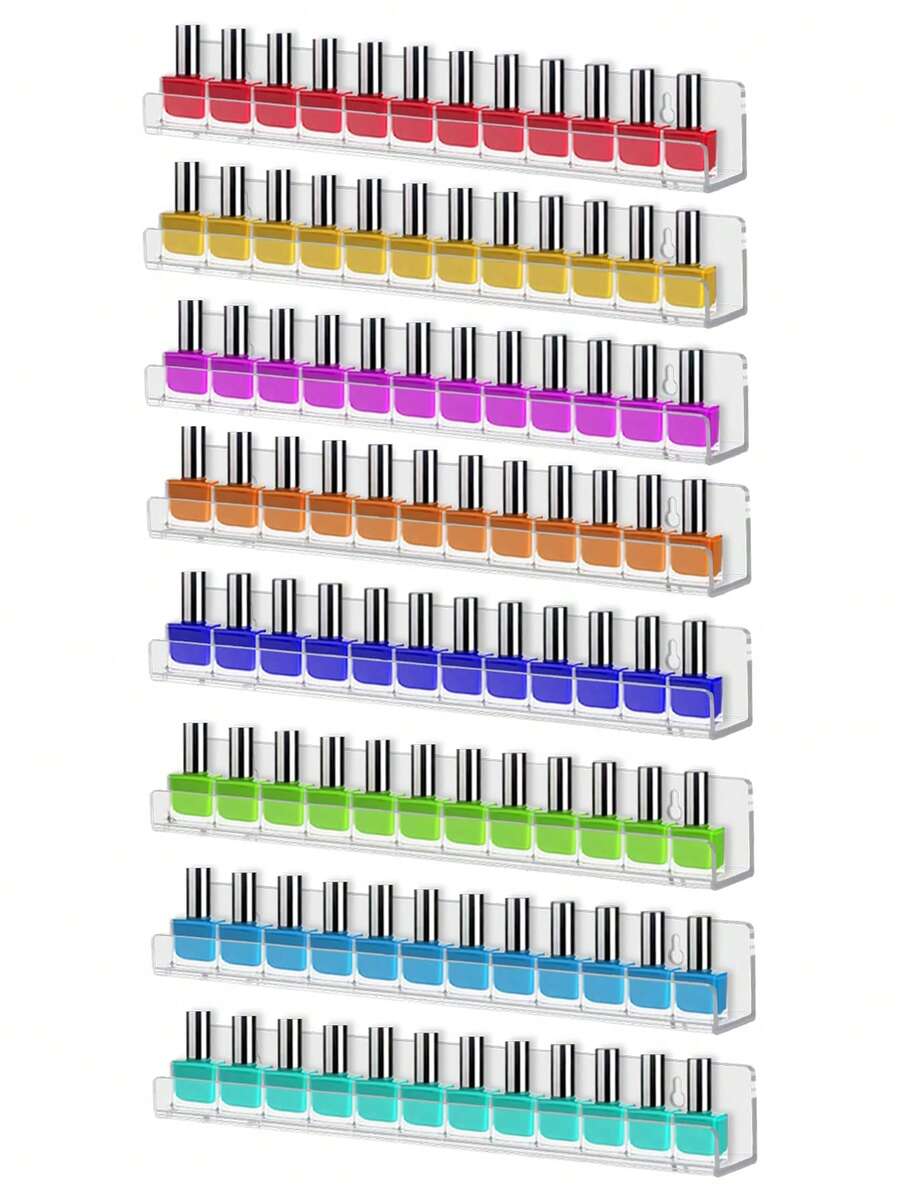 Nail Polish Wall Rack: 8 Shelves 12 Inch Clear Acrylic Nail Polish Organizer For 50-80 Bottles Multi-Purpose Acrylic Floating Shelves (15 Inch, Clear),For Holiday Beach, Bathroom Collection, Bedroom Collection, Large Capacity