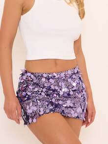 Mini Sequin Skirt For Women Sexy Stretchy Pencil Bodycon Night Out Party Club Sparkly Skirts - 紫色 - 查看 4